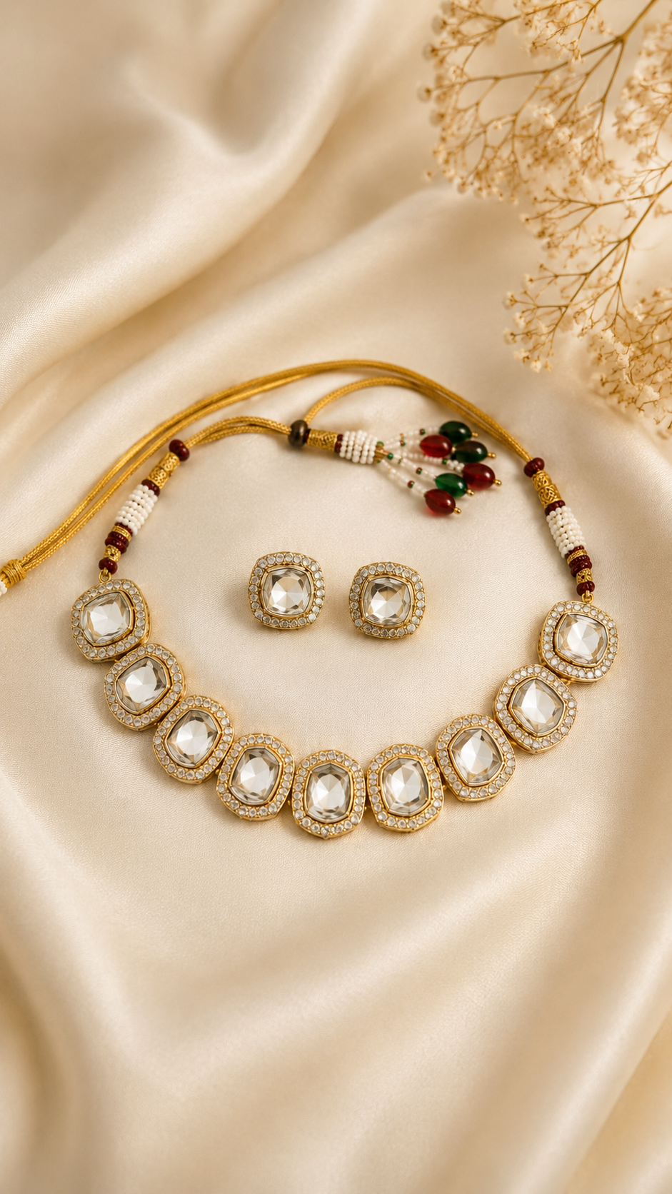 Luna Luxe™ Royal Kundan Pearl Necklace & Earrings Set
