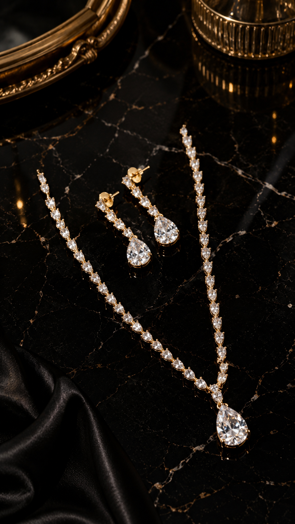 Luna Luxe™ Teardrop Crystal Necklace & Earrings Set | Elegant Bridal Jewelry