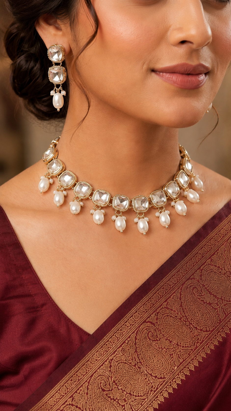 Luna Luxe™ Royal Pearl Drop Kundan Necklace & Earrings Set