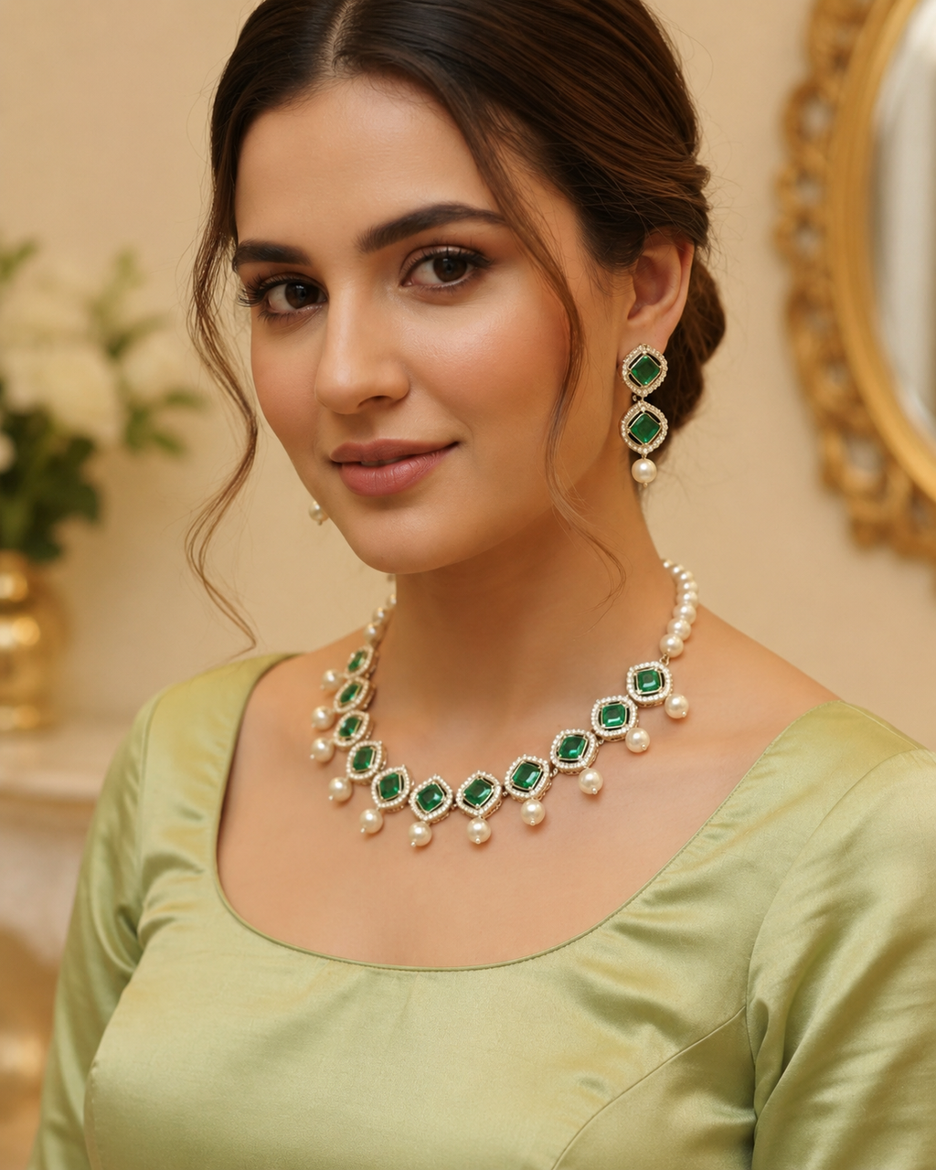 Luna Luxe™ Emerald Pearl Luxury Necklace & Earrings Set