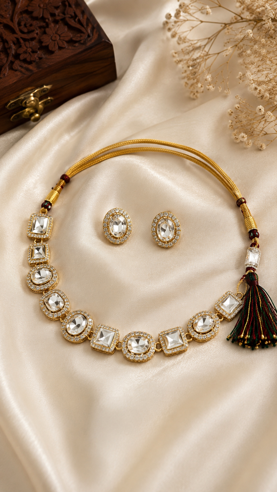 Luna Luxe™ Gold Crystal Statement Necklace & Stud Earrings Set