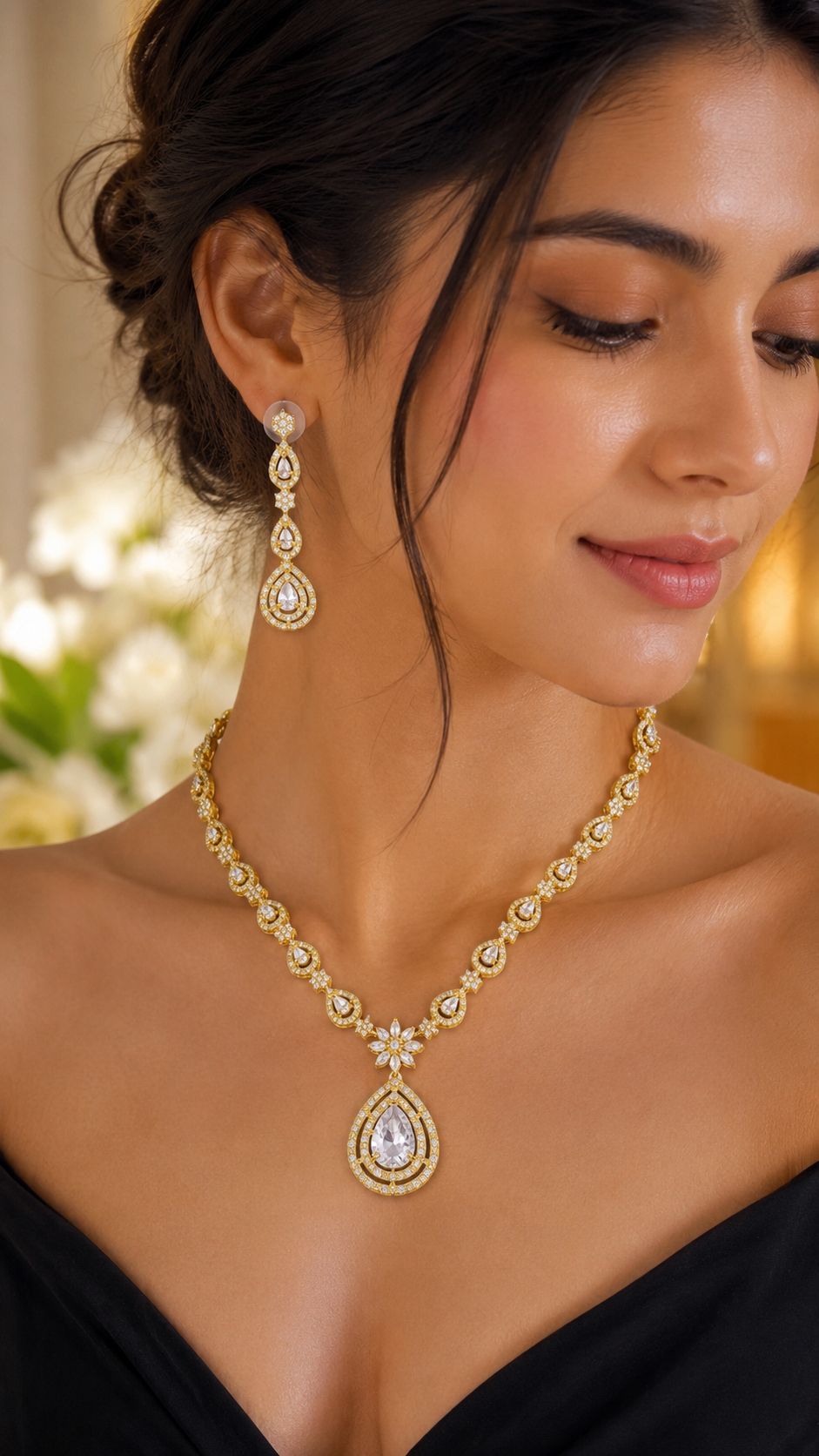 Luna Luxe™ Royal Teardrop Crystal Necklace & Earrings Set