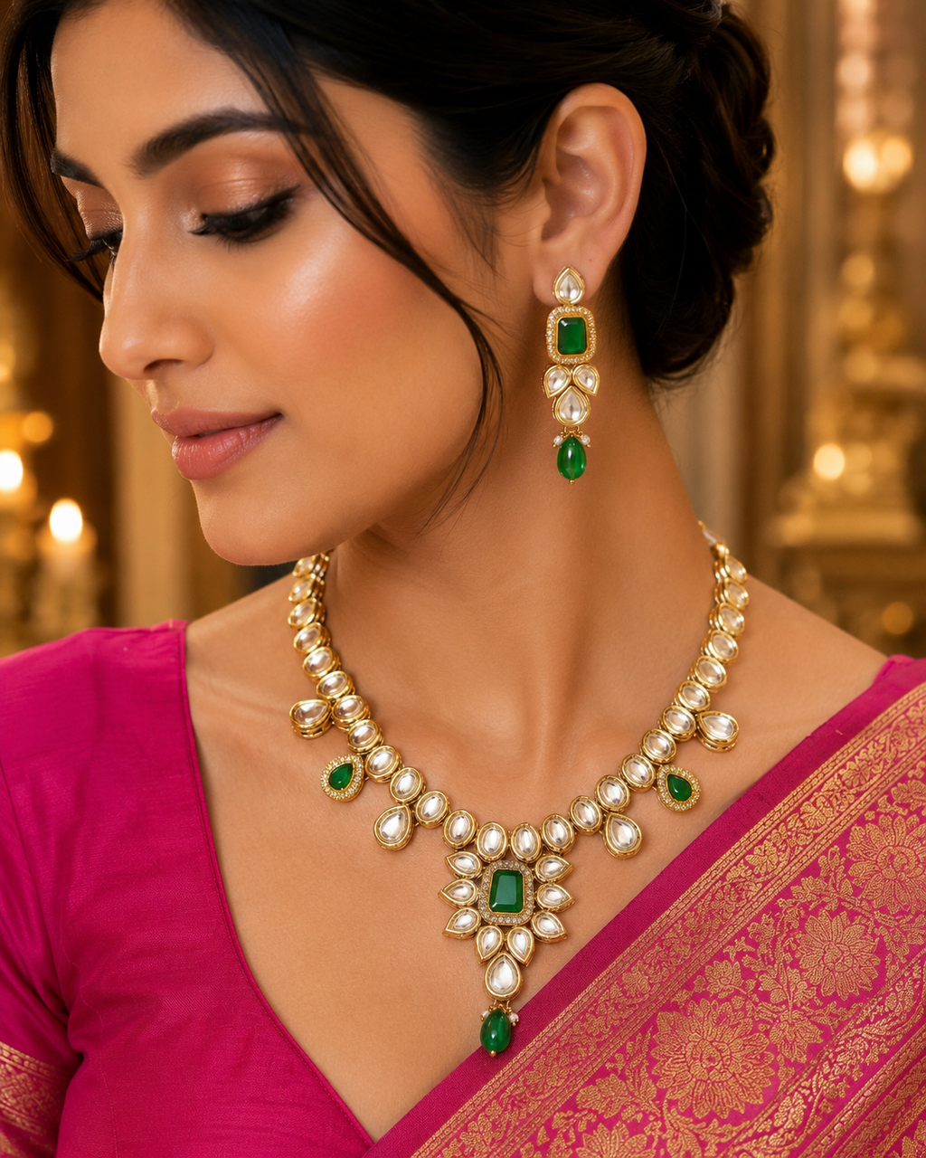 Luna Luxe™ Royal Kundan Emerald Bridal Necklace Set