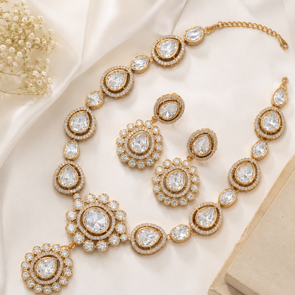Luna Luxe™ Royal Crystal Bridal Necklace Set with Earrings