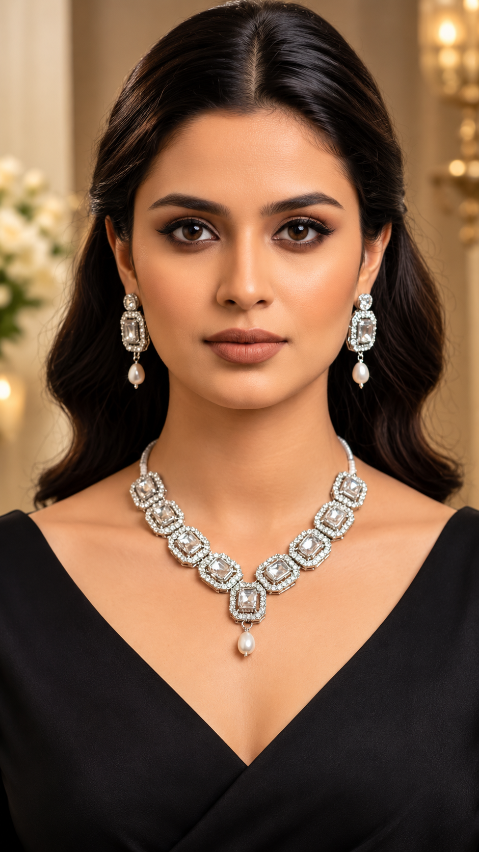 Luna Luxe™ Silver Crystal Bridal Necklace & Earrings Set