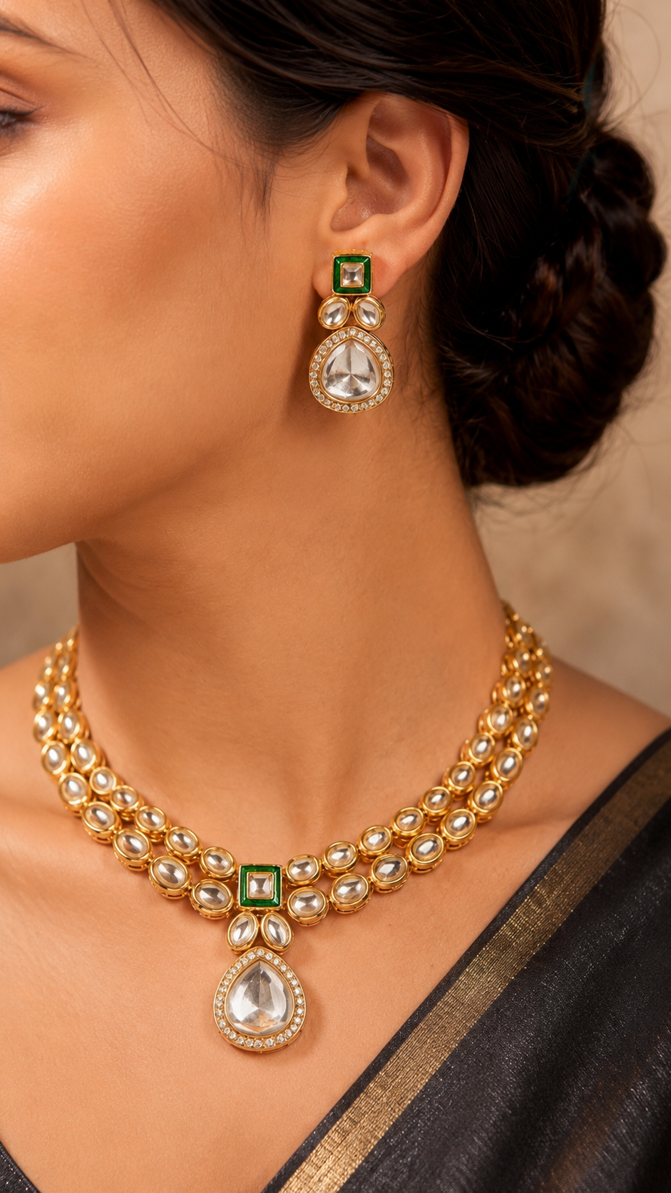 Luna Luxe™ Royal Pearl & Emerald Bridal Necklace Set