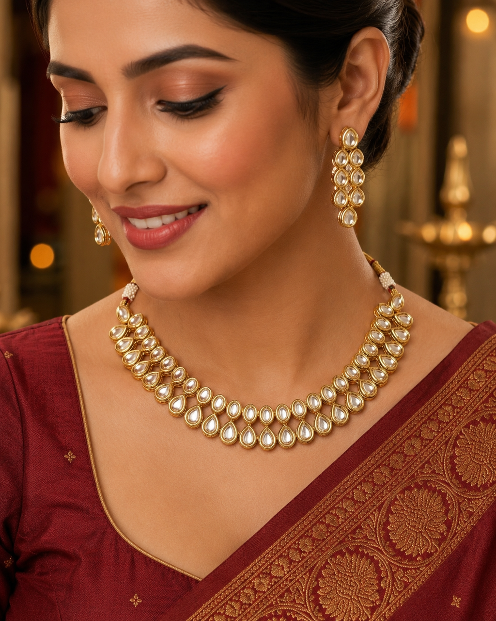 Luna Luxe™ Royal Kundan Choker Necklace Set with Earrings