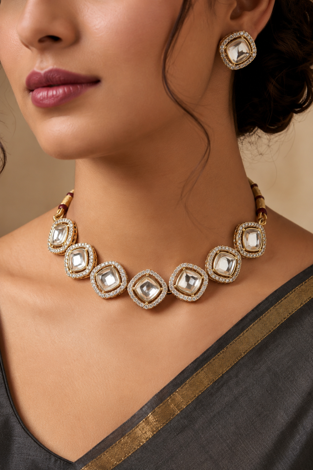 Luna Luxe™ Royal Kundan Pearl Necklace & Earrings Set