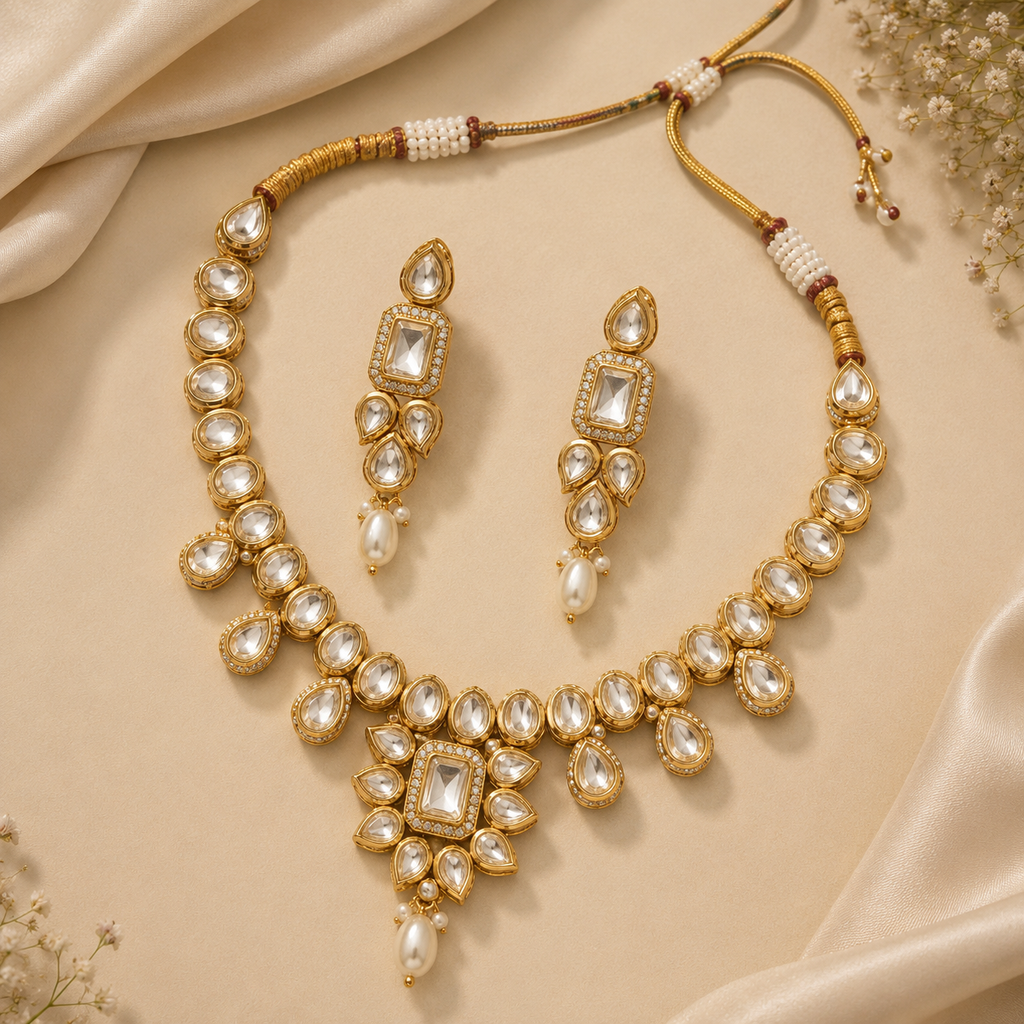 Luna Luxe™ Royal Kundan Emerald Bridal Necklace Set
