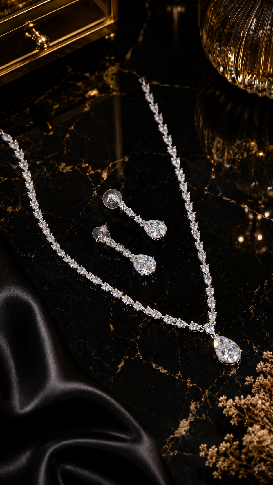 Luna Luxe™ Teardrop Crystal Necklace & Earrings Set | Elegant Bridal Jewelry