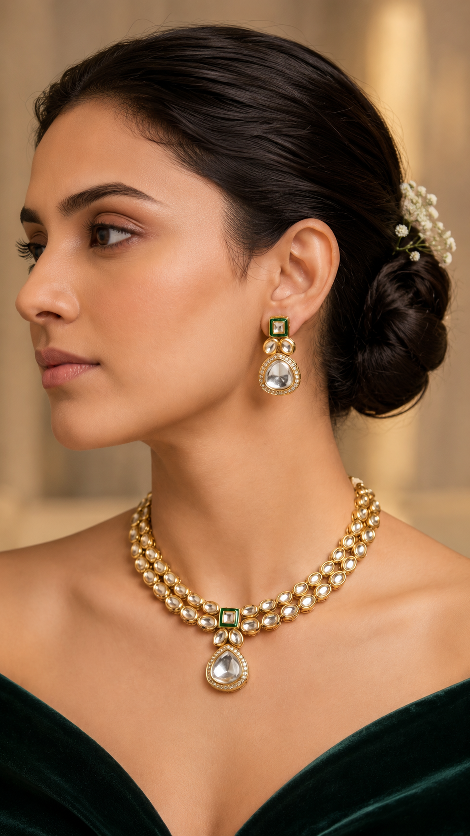 Luna Luxe™ Royal Pearl & Emerald Bridal Necklace Set