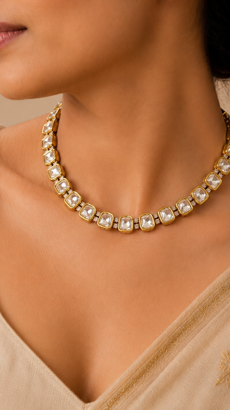 Luna Luxe™ Gold Crystal Tennis Necklace & Stud Earrings Set