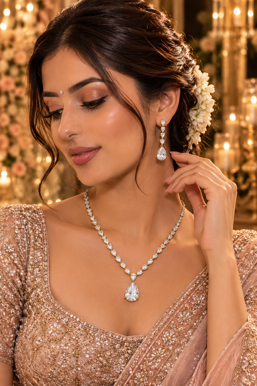 Luna Luxe™ Teardrop Crystal Necklace & Earrings Set | Elegant Bridal Jewelry