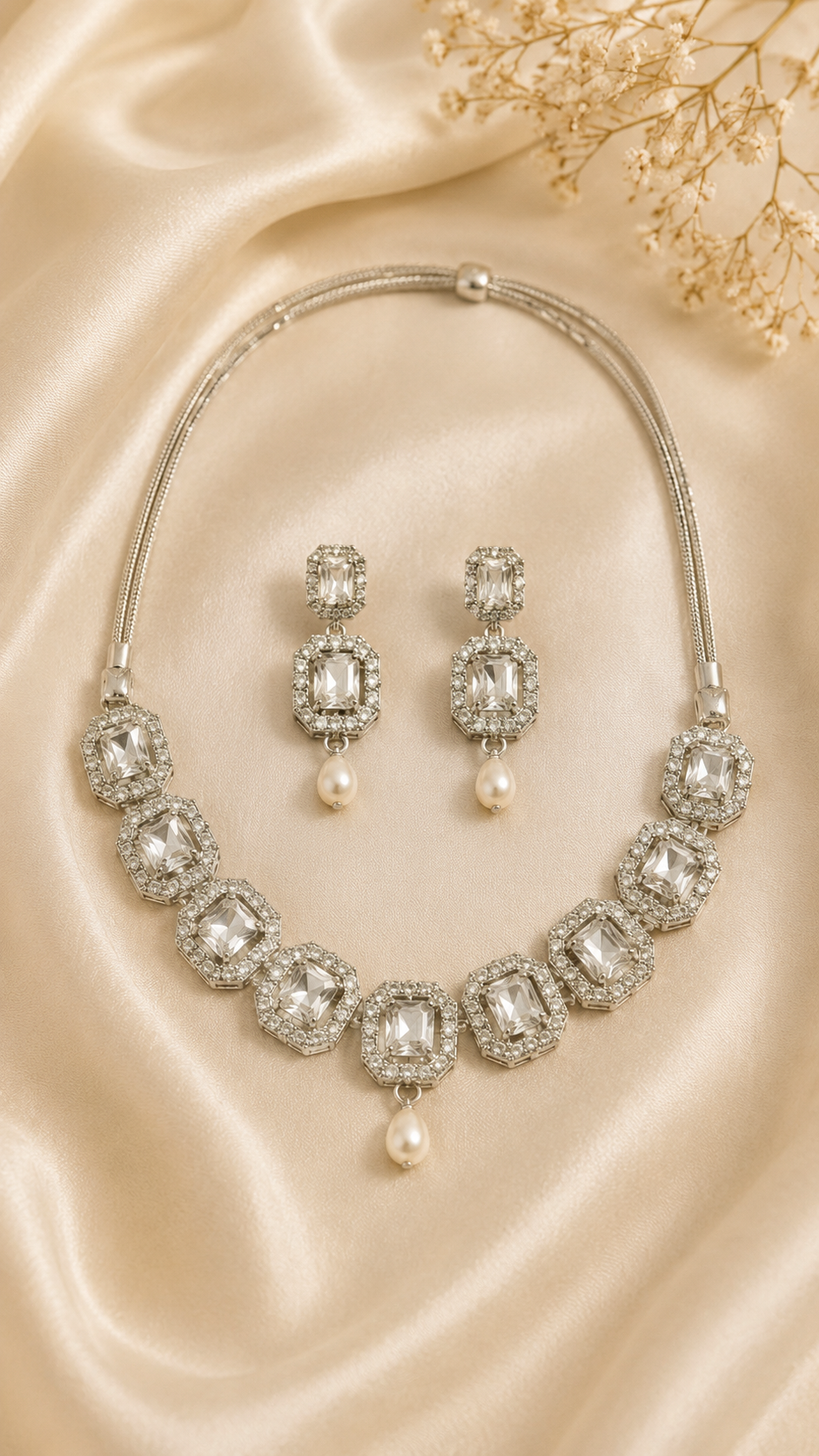 Luna Luxe™ Silver Crystal Bridal Necklace & Earrings Set