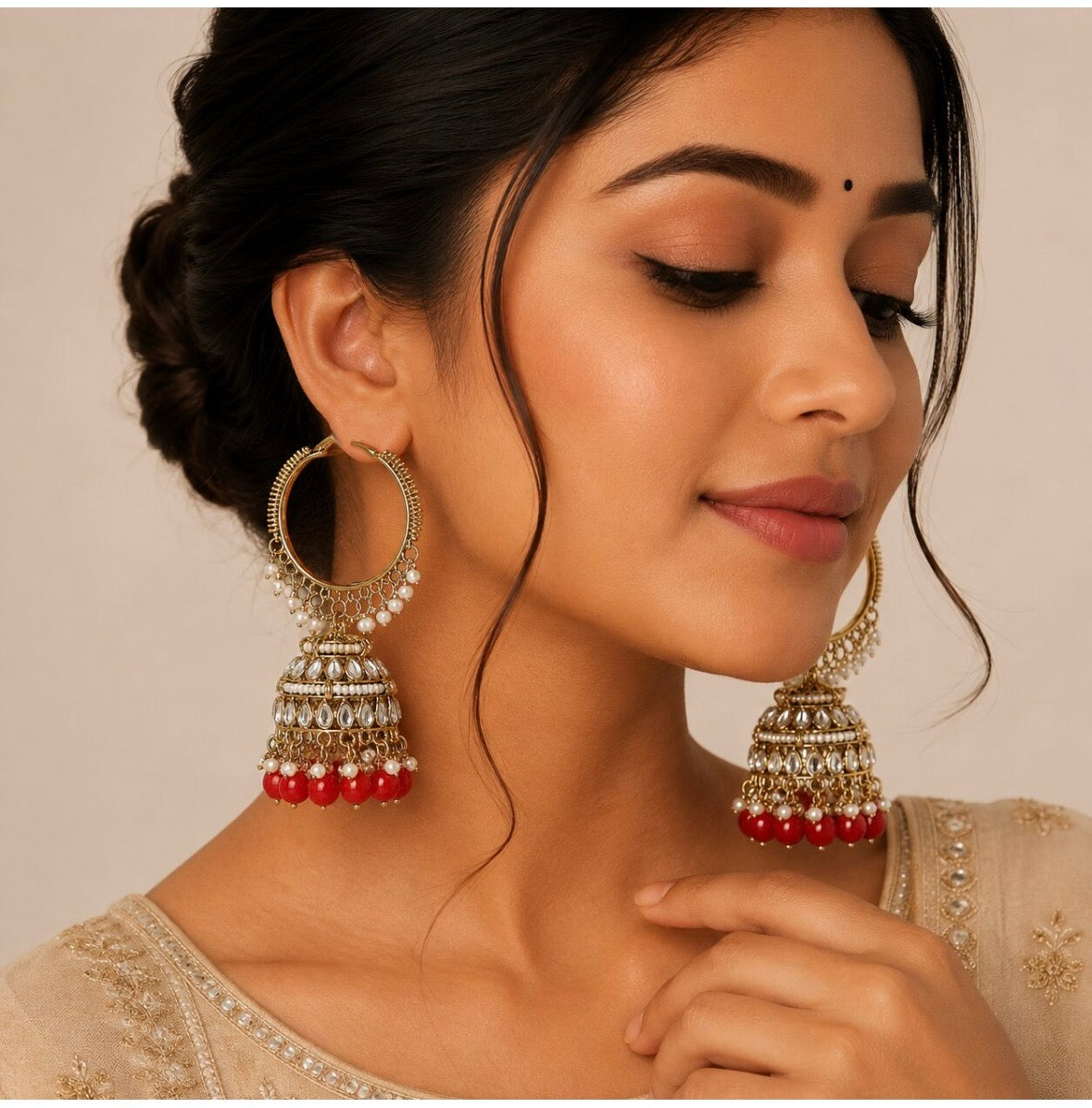 Luna Luxe™ Premium Traditional Gold-Plated Kundan Jhumka Earrings | Ethnic Party & Wedding Wear | Multi-Color Variants