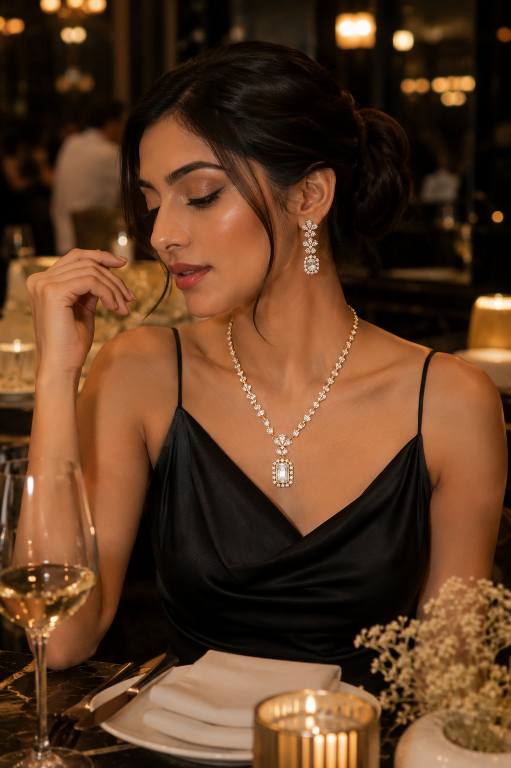 Luna Luxe™ Emerald Cut Crystal Necklace & Earrings Set | Luxury Party & Bridal Jewelry