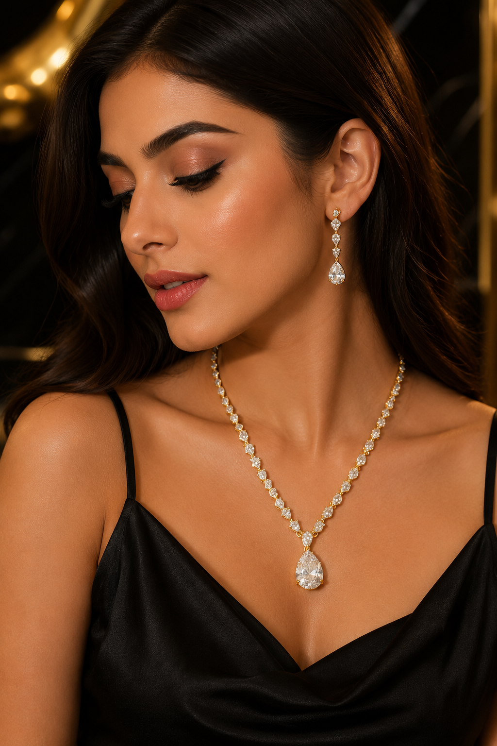 Luna Luxe™ Teardrop Crystal Necklace & Earrings Set | Elegant Bridal Jewelry