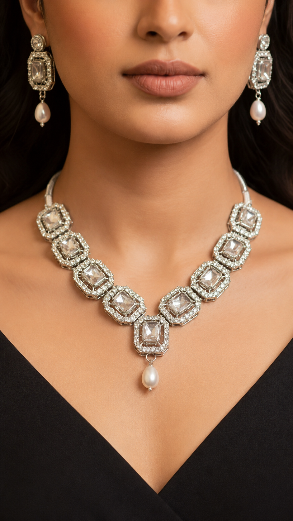 Luna Luxe™ Silver Crystal Bridal Necklace & Earrings Set