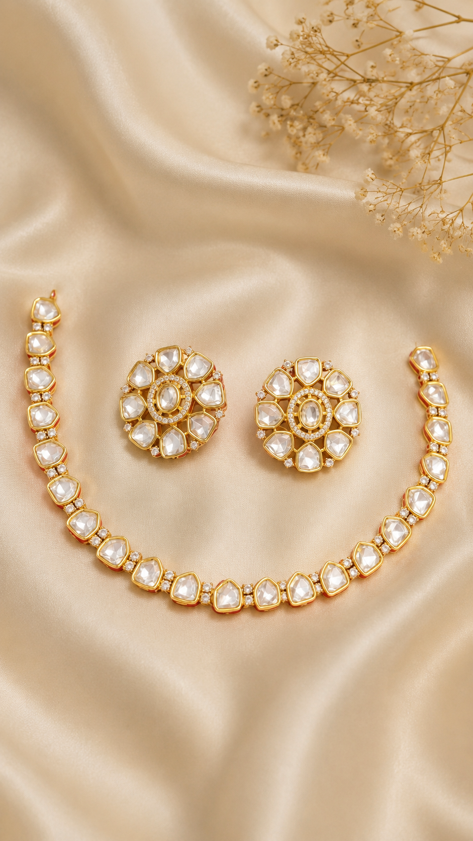 Luna Luxe™ Gold Crystal Tennis Necklace & Stud Earrings Set