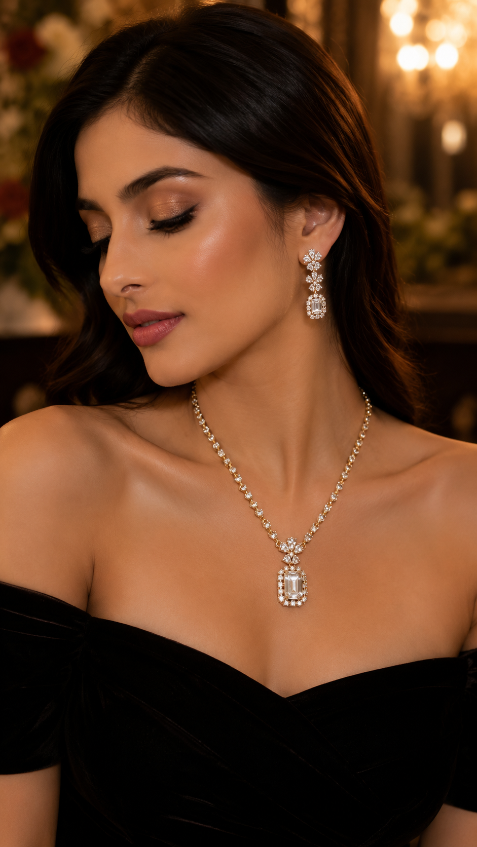 Luna Luxe™ Emerald Cut Crystal Necklace & Earrings Set | Luxury Party & Bridal Jewelry