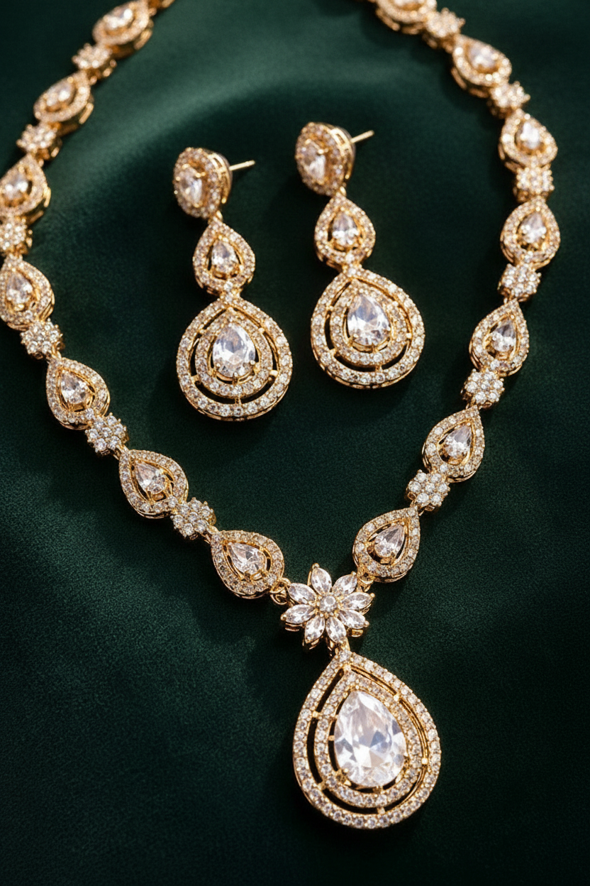 Luna Luxe™ Royal Teardrop Crystal Necklace & Earrings Set