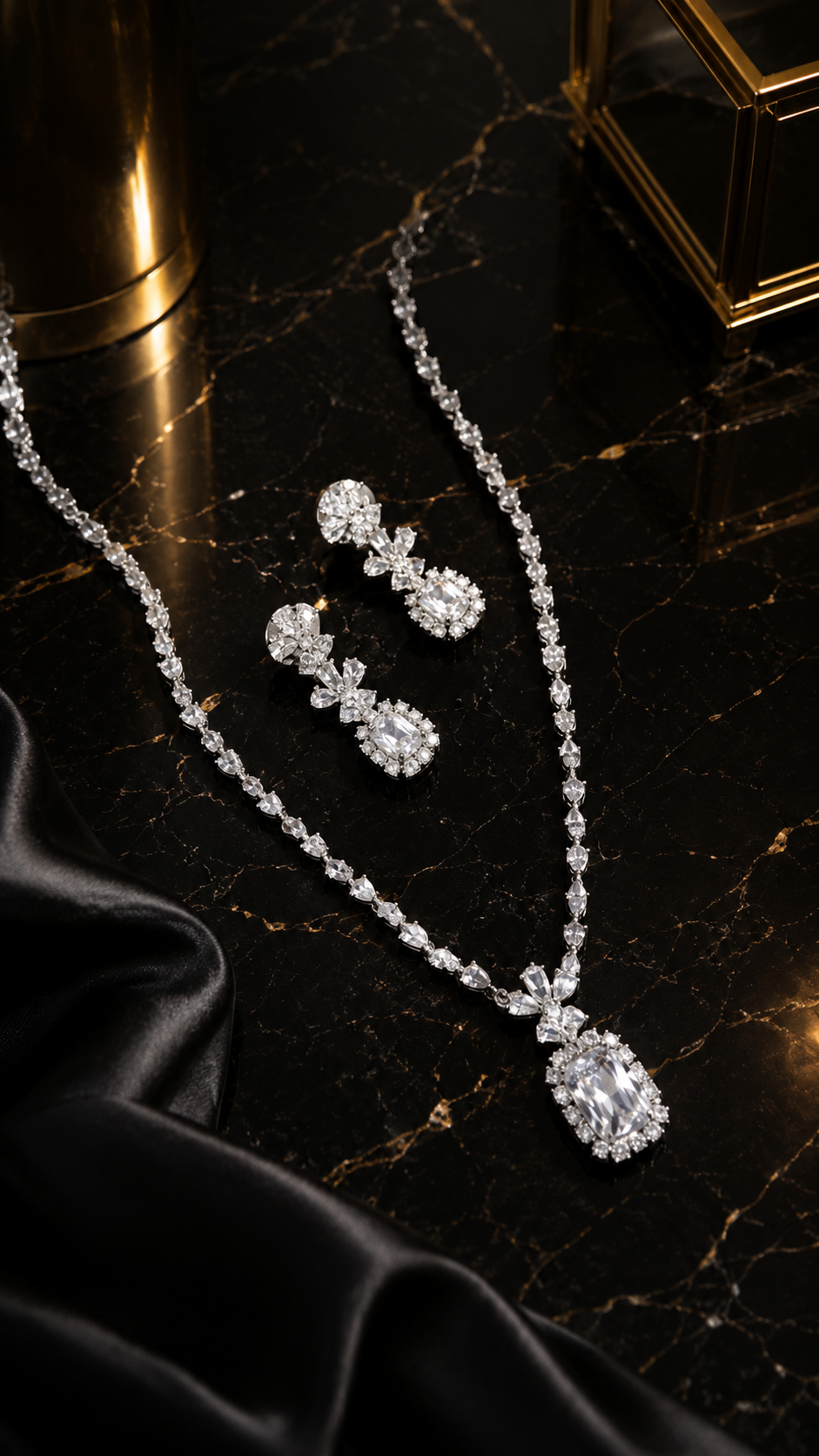 Luna Luxe™ Emerald Cut Crystal Necklace & Earrings Set | Luxury Party & Bridal Jewelry