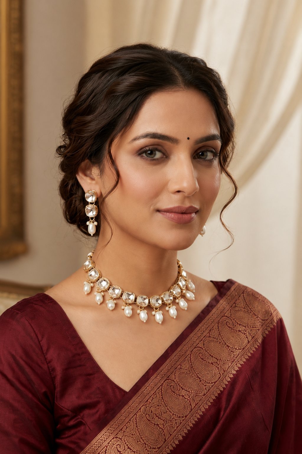 Luna Luxe™ Royal Pearl Drop Kundan Necklace & Earrings Set