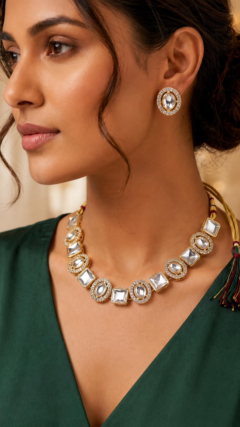 Luna Luxe™ Gold Crystal Statement Necklace & Stud Earrings Set