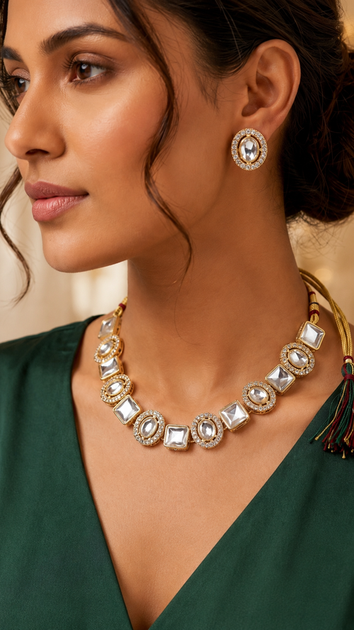 Luna Luxe™ Gold Crystal Statement Necklace & Stud Earrings Set