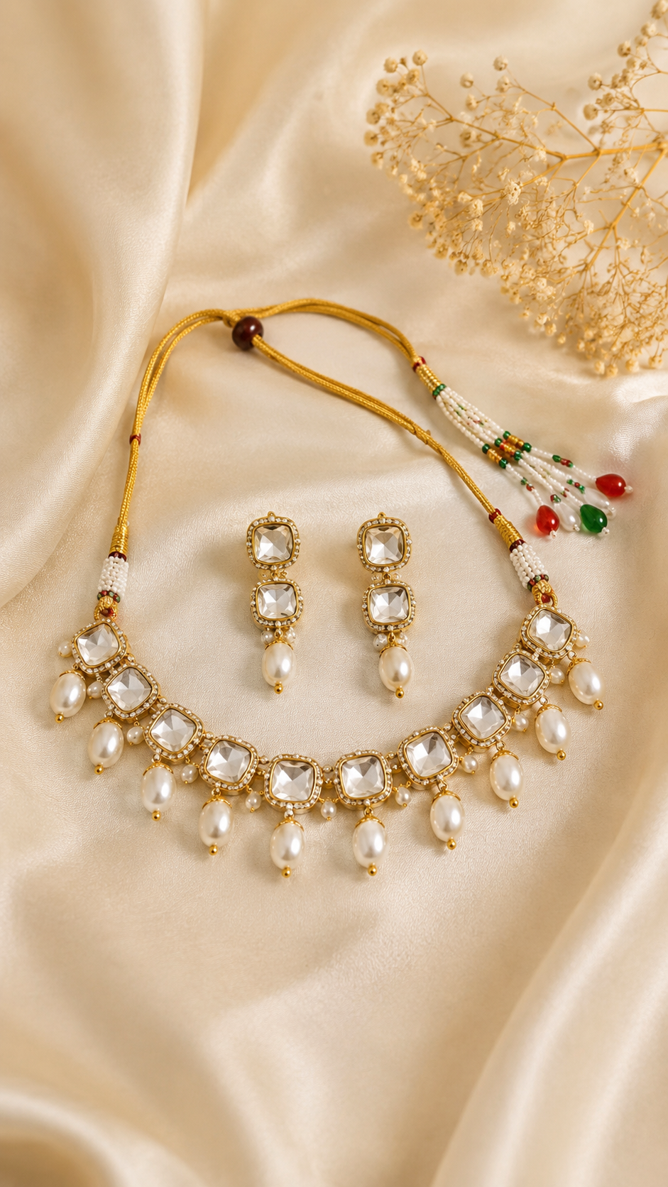 Luna Luxe™ Royal Pearl Drop Kundan Necklace & Earrings Set