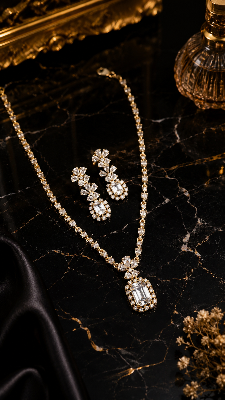 Luna Luxe™ Emerald Cut Crystal Necklace & Earrings Set | Luxury Party & Bridal Jewelry