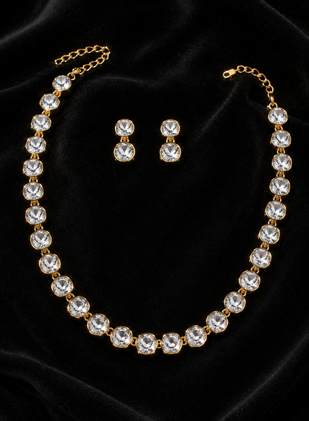 Luna Luxe™ Gold Crystal Tennis Necklace & Stud Earrings Set