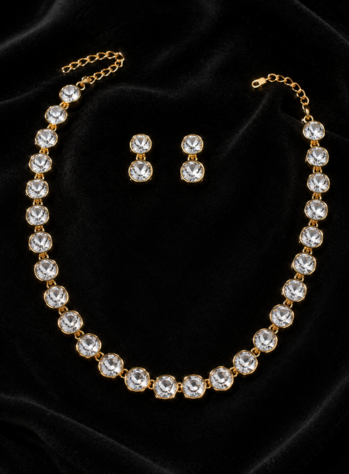 Luna Luxe™ Gold Crystal Tennis Necklace & Stud Earrings Set