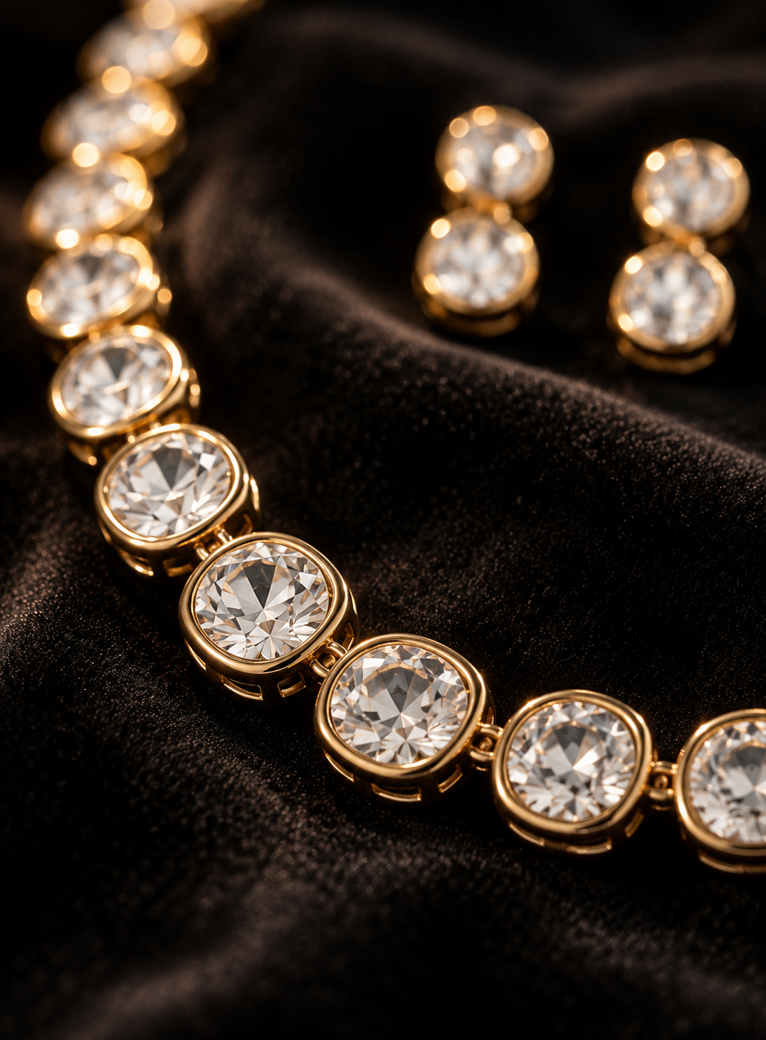 Luna Luxe™ Gold Crystal Tennis Necklace & Stud Earrings Set