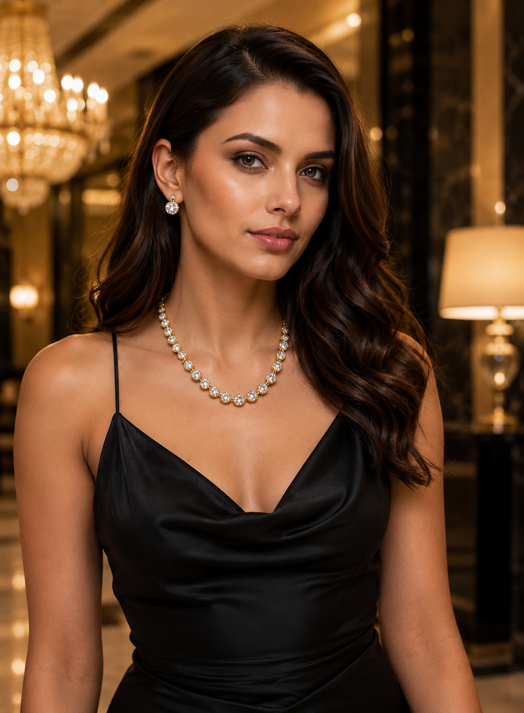 Luna Luxe™ Gold Crystal Tennis Necklace & Stud Earrings Set