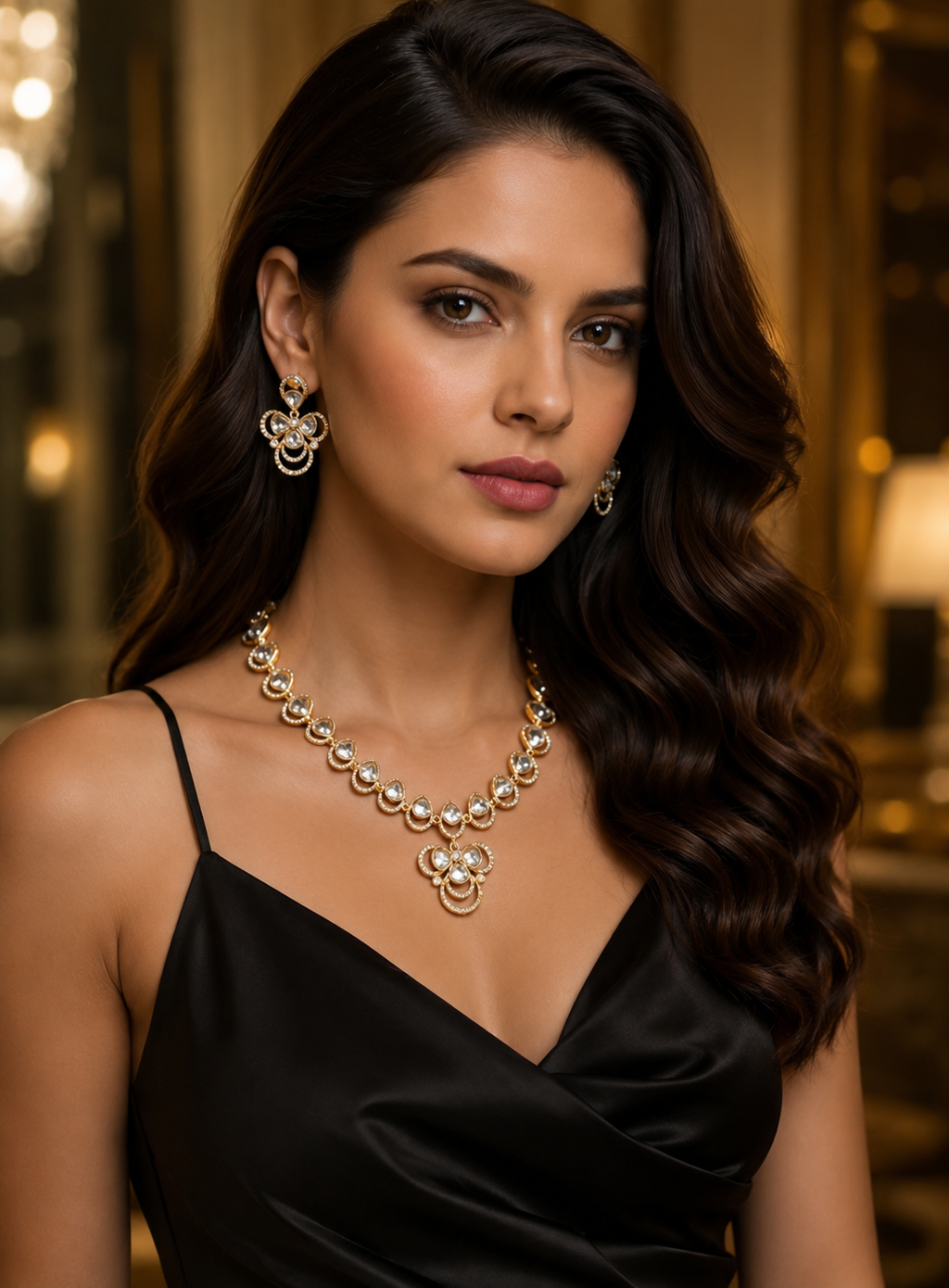 Luna Luxe™ Gold Heart Crystal Necklace & Earrings Set