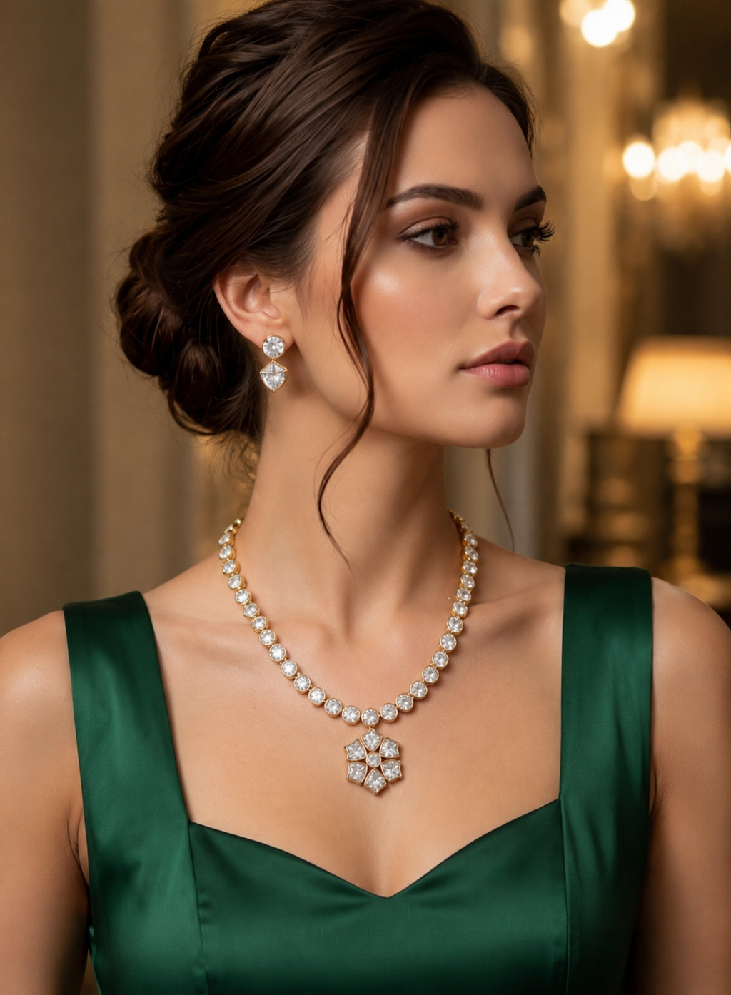 Luna Luxe™ Gold Floral Crystal Necklace & Earrings Set