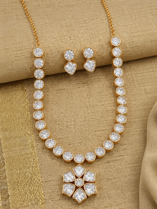 Luna Luxe™ Gold Floral Crystal Necklace & Earrings Set