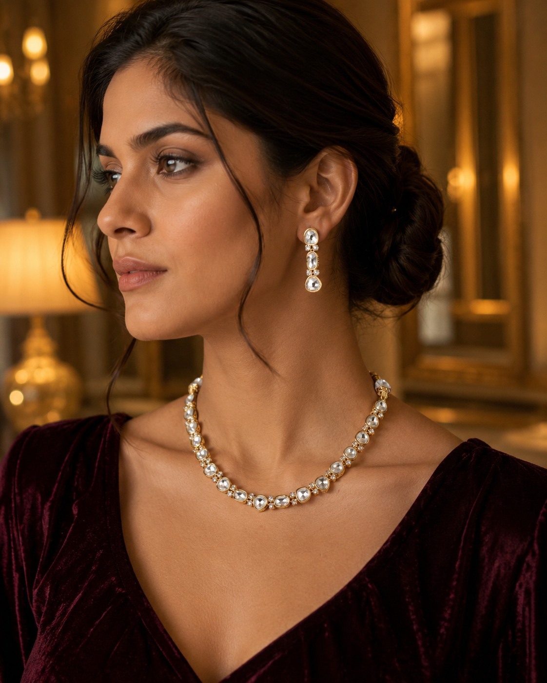 Luna Luxe™ Gold Kundan Crystal Necklace & Earrings Set
