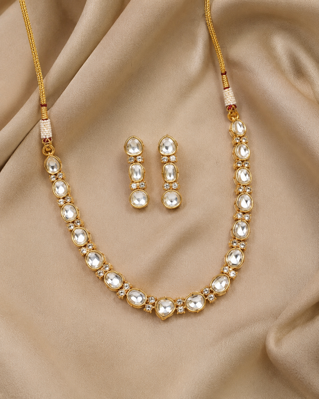 Luna Luxe™ Gold Kundan Crystal Necklace & Earrings Set