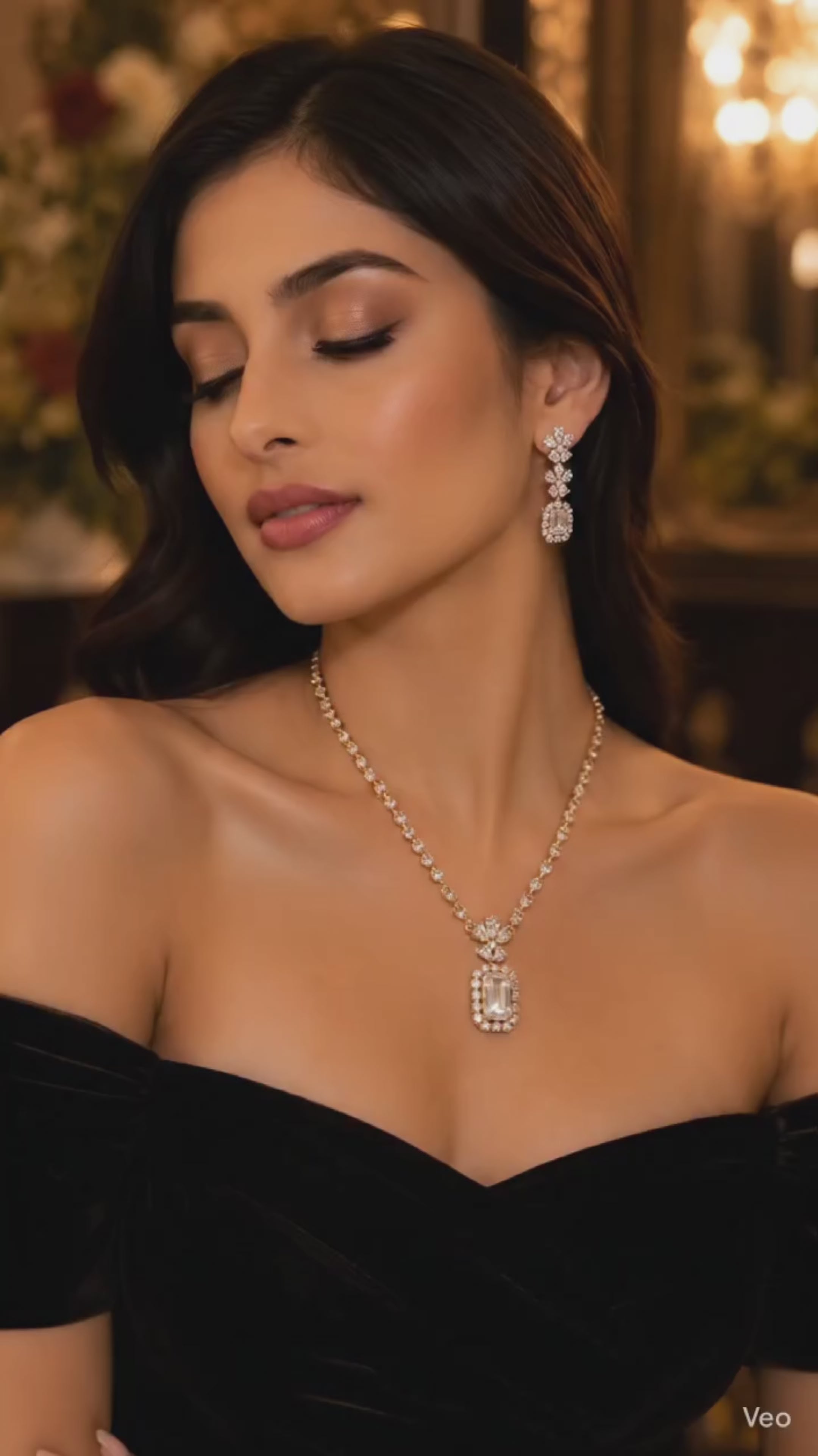Luna Luxe™ Emerald Cut Crystal Necklace & Earrings Set | Luxury Party & Bridal Jewelry