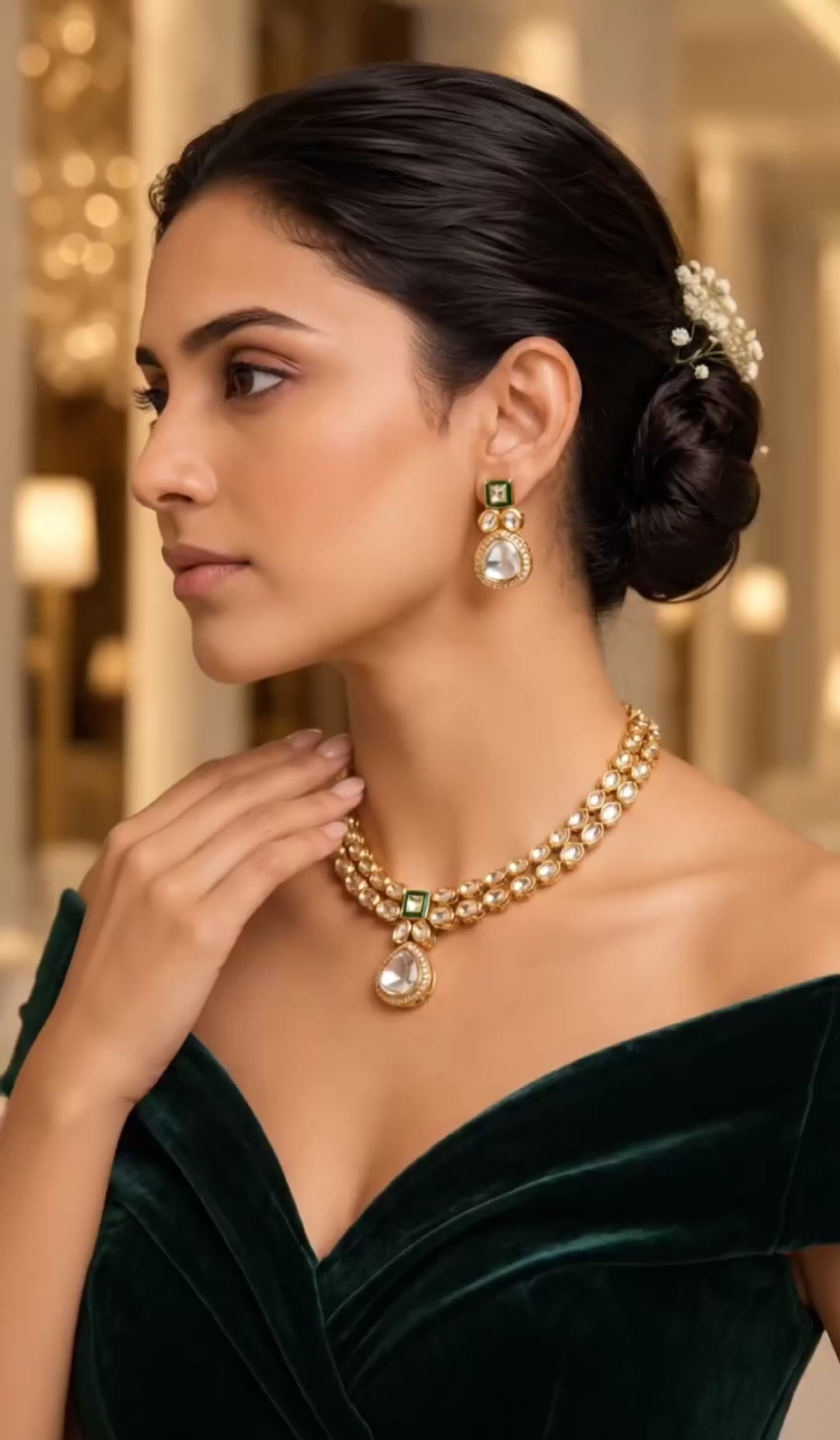 Luna Luxe™ Royal Pearl & Emerald Bridal Necklace Set