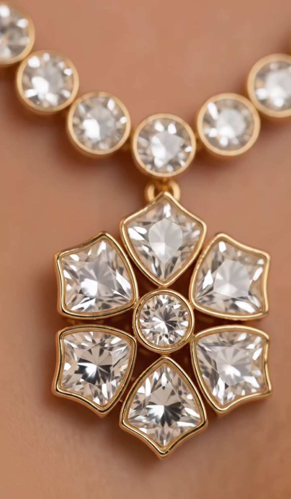 Luna Luxe™ Gold Floral Crystal Necklace & Earrings Set