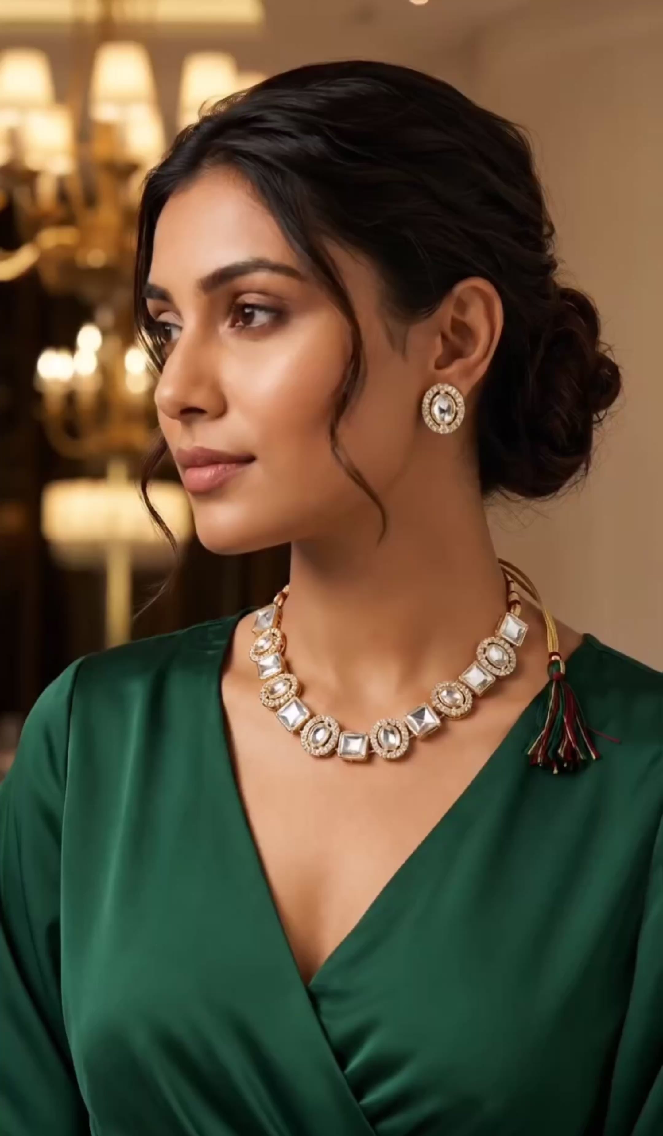 Luna Luxe™ Gold Crystal Statement Necklace & Stud Earrings Set