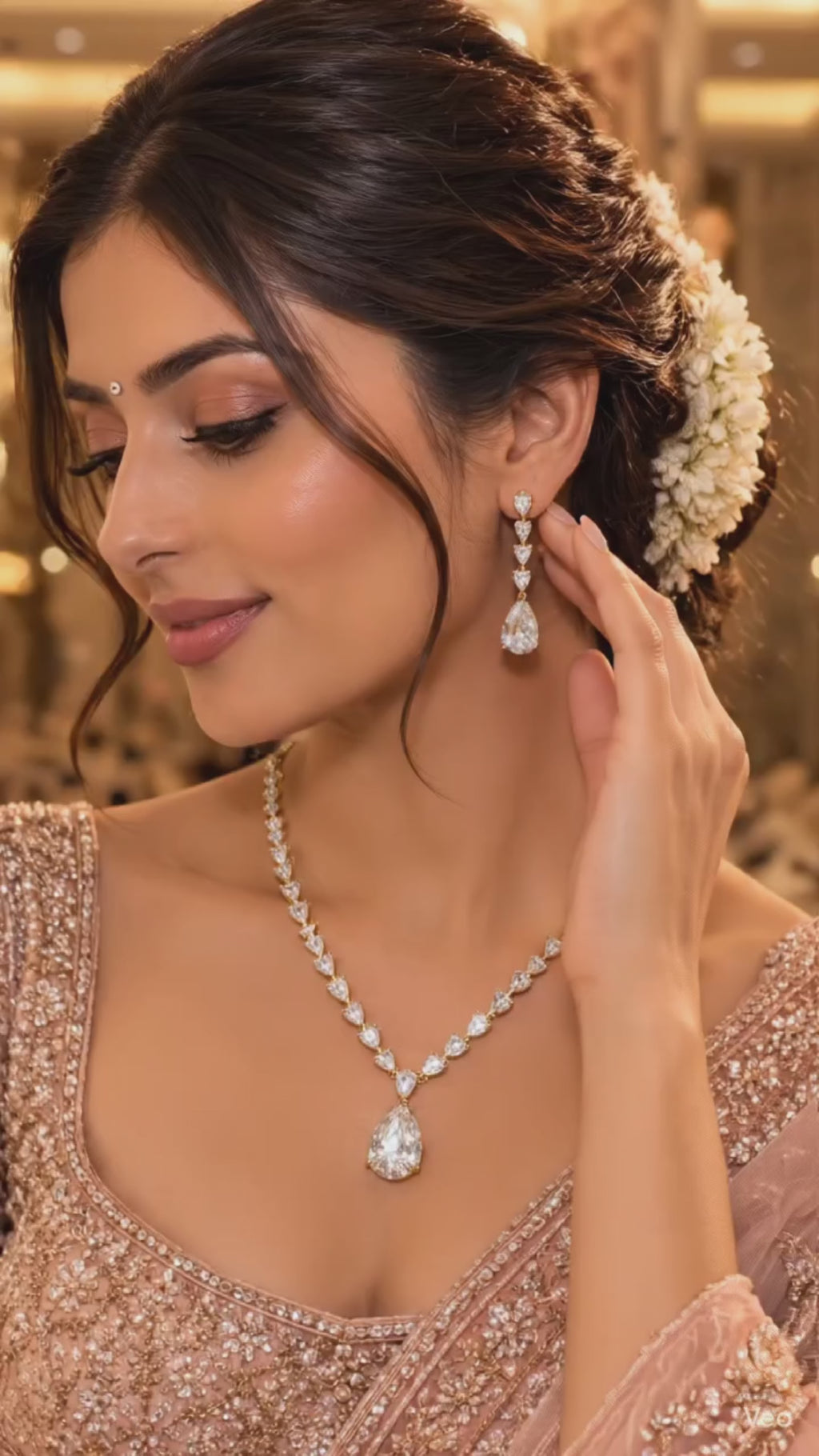 Luna Luxe™ Teardrop Crystal Necklace & Earrings Set | Elegant Bridal Jewelry