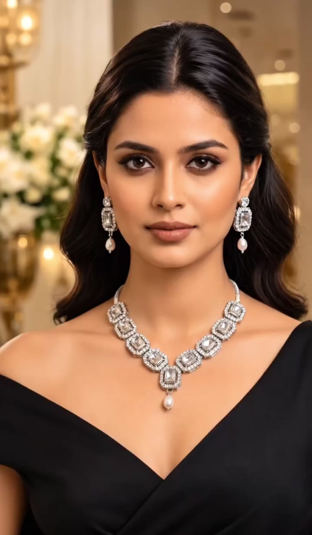 Luna Luxe™ Silver Crystal Bridal Necklace & Earrings Set