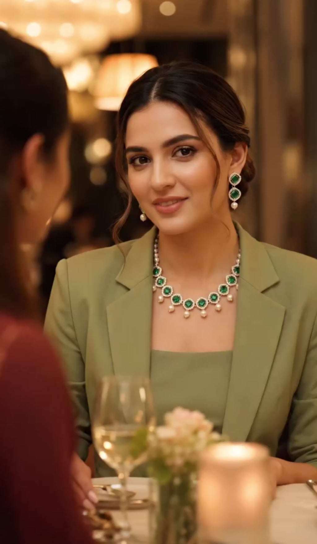 Luna Luxe™ Emerald Pearl Luxury Necklace & Earrings Set