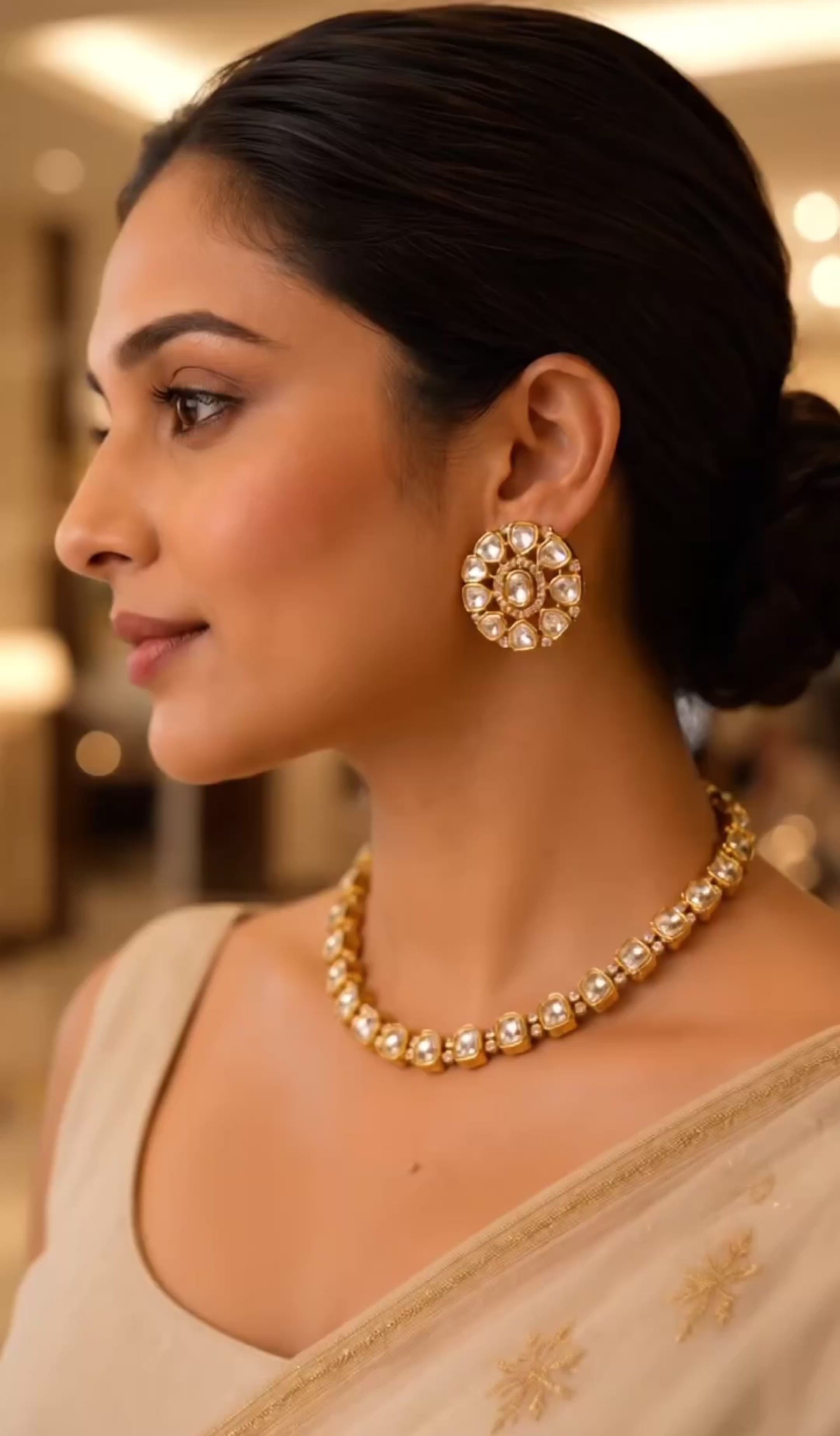 Luna Luxe™ Gold Crystal Tennis Necklace & Stud Earrings Set